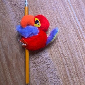 Red Parrot bird MTY pencil topper Hugger plush Grabber 1980s vintage toy